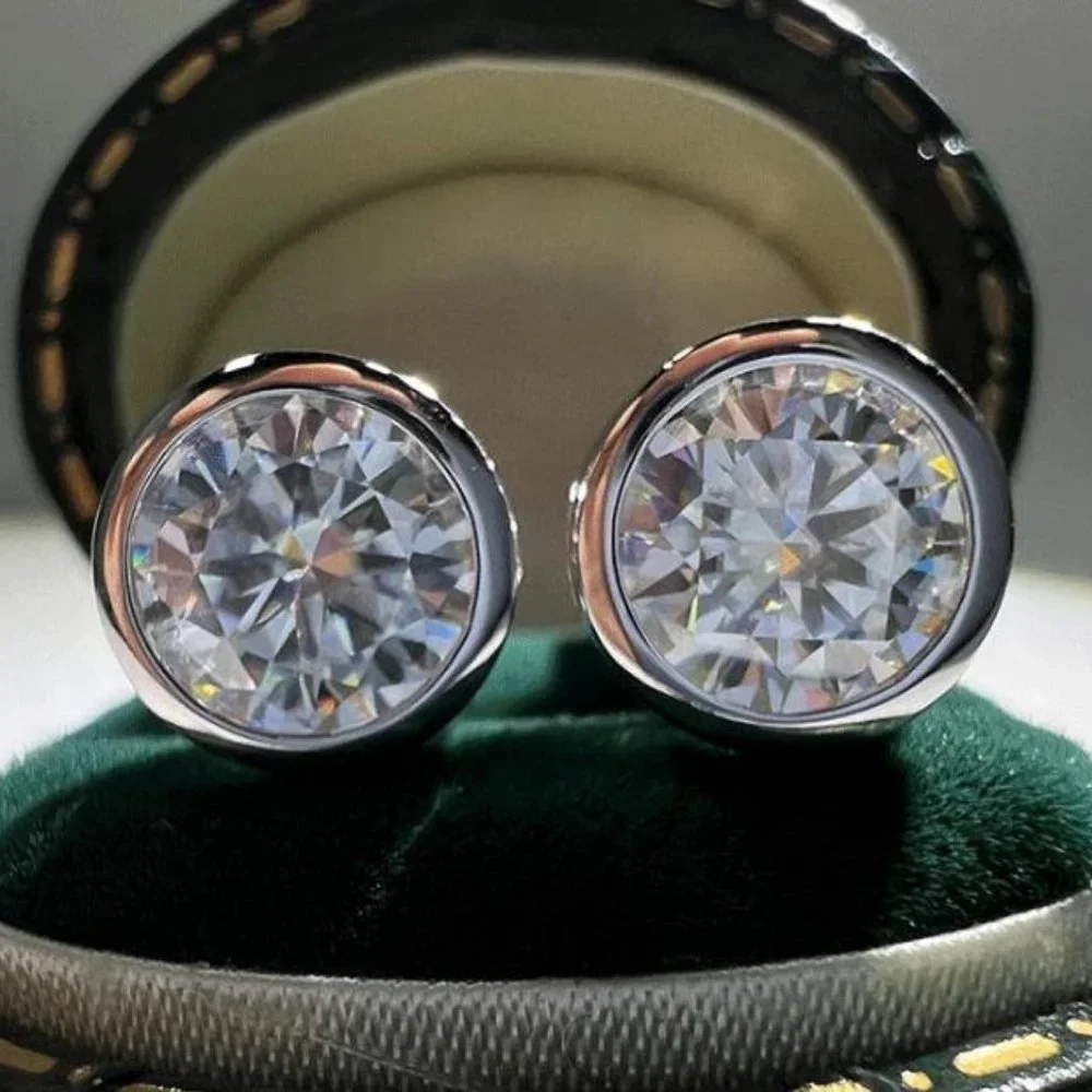 Certified 2 ct. t.w. Moissanite Diamond Bezel Stud Earrings NEW